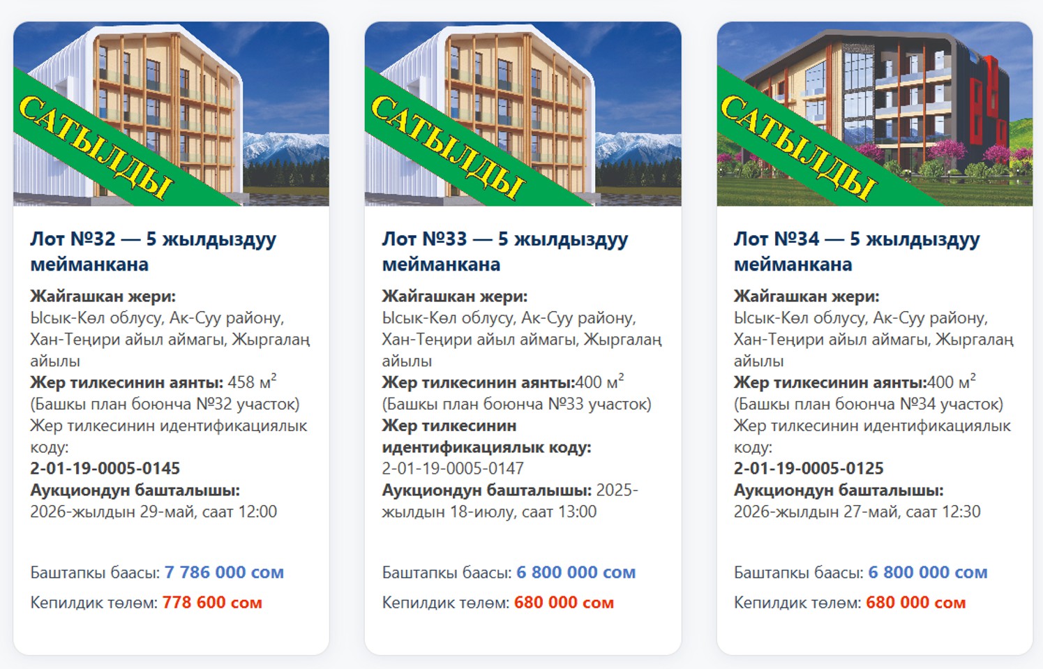 «Ала-Тоо Резорт» долбоорунун алкагында өткөрүлгөн жер тилкелеринин аукционунун үчүнчү, жыйынтыктоочу этабы аяктады.